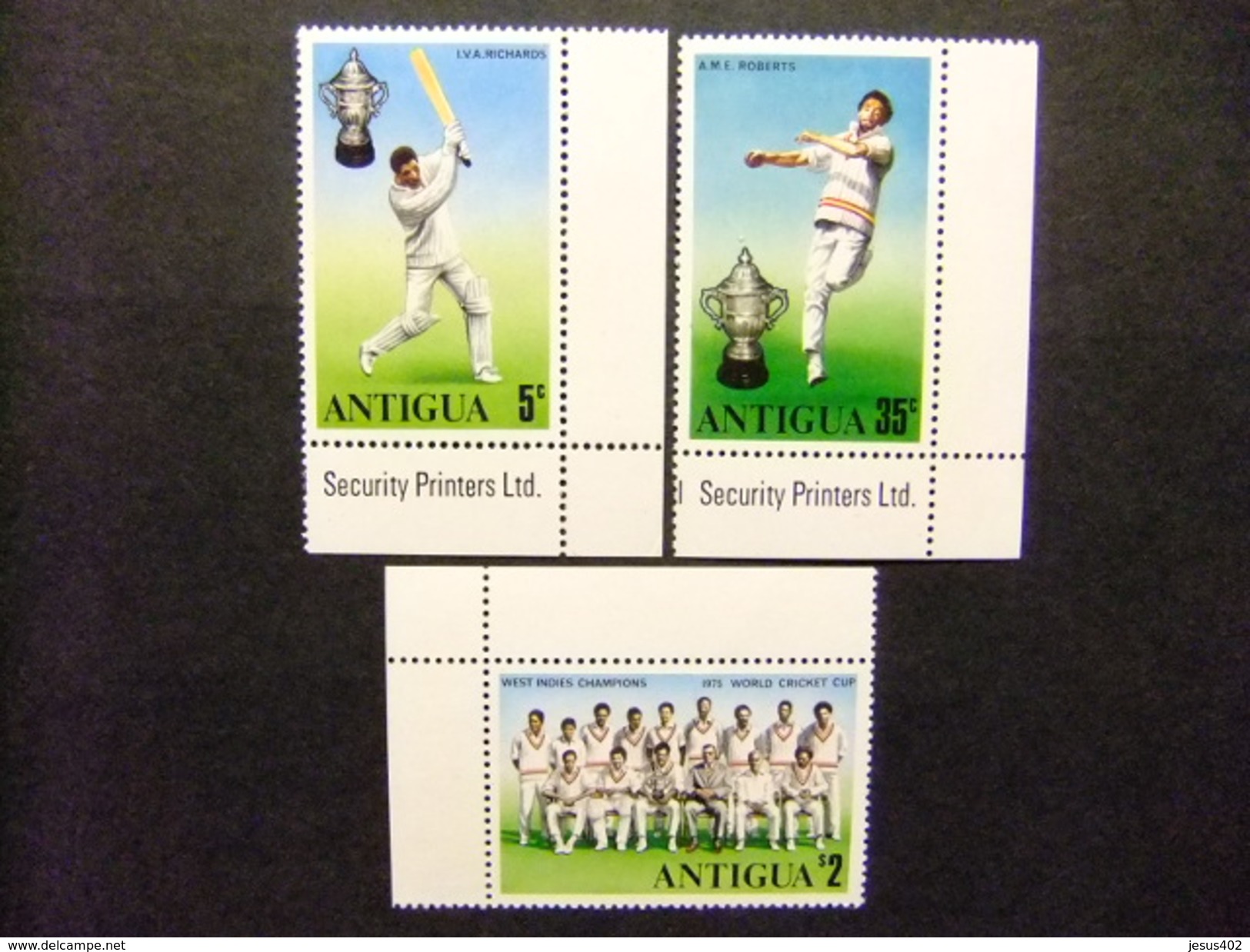 ANTIGUA 1975 COUPE Du MONDE De CRICKET Yvert 394 / 96 ** MNH - 1960-1981 Autonomie Interne