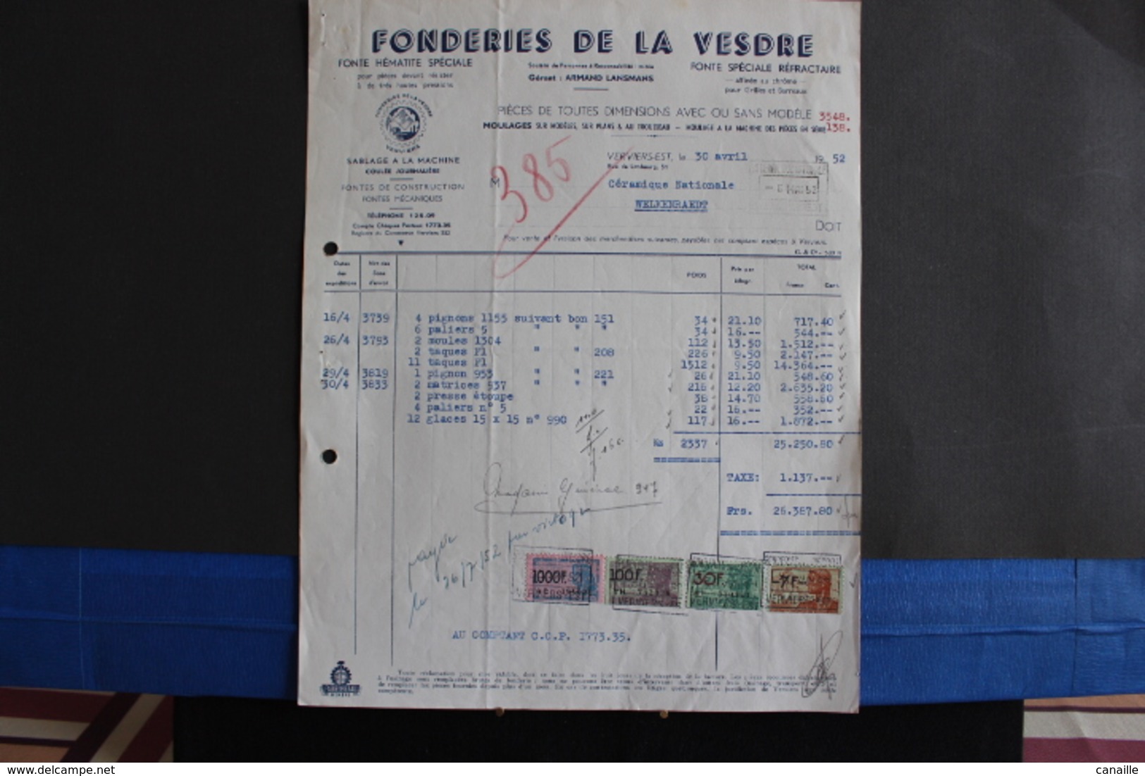 Fac-23 / Verviers-Est - Fonderies De La Vesdre, Gérant: Armand Lansmans - Fonte Spéciale Réfractaire  / 1952 - Petits Métiers