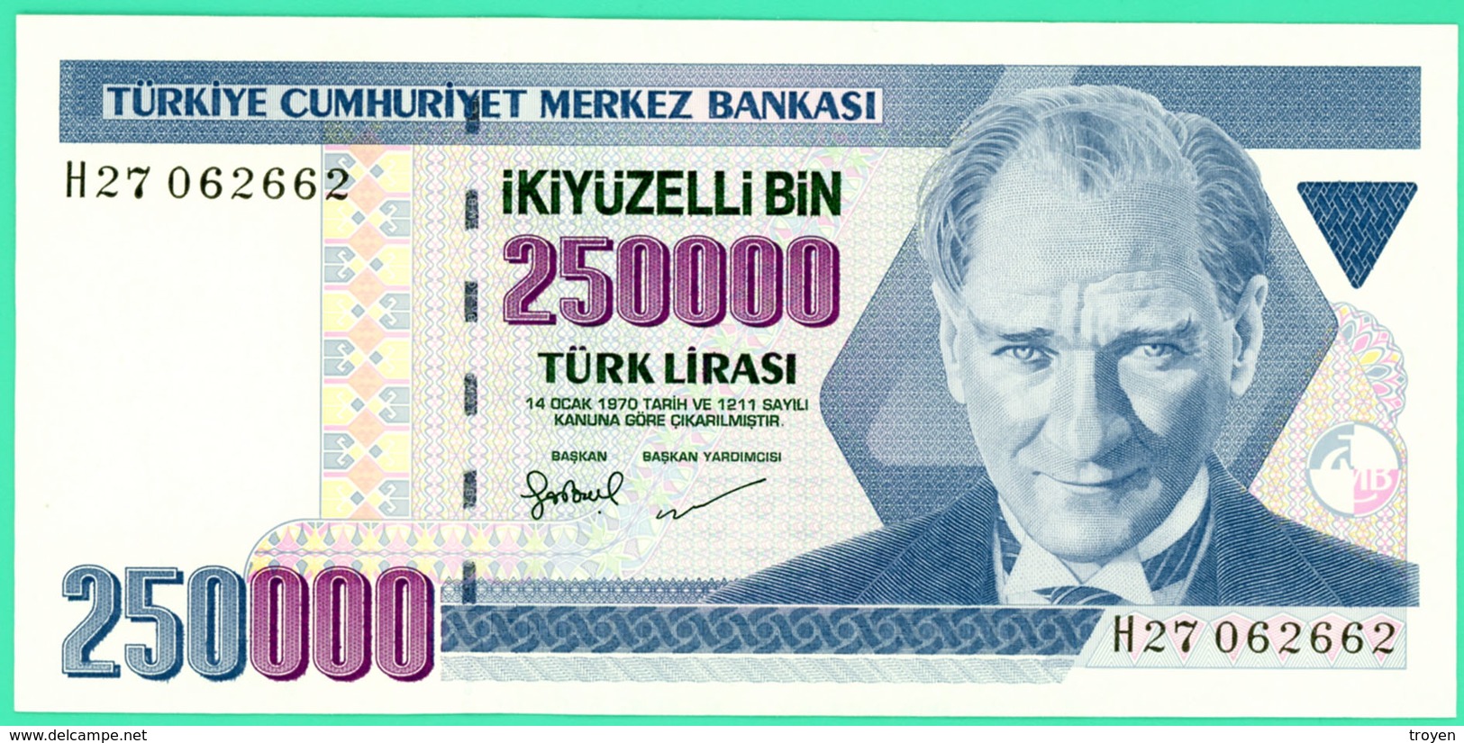 250 000 Lirasi - Ikiyuzelli  - Turquie - 1970 - N°. H27062662 - Neuf - - Turquie