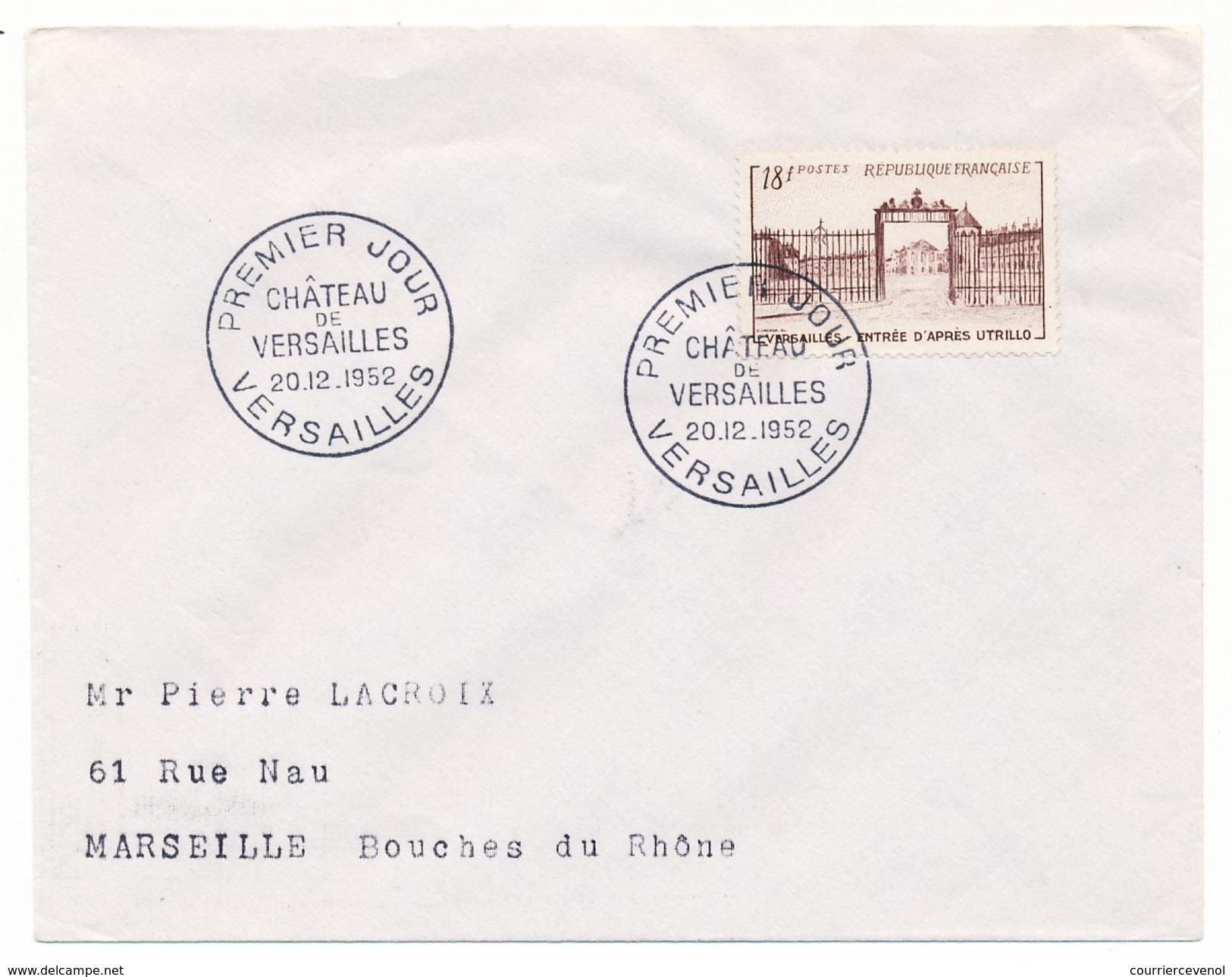 FRANCE => Env Scotem - 18F Chateau De Versailles - Cachet Premier Jour - Versailles 1952 - 1950-1959