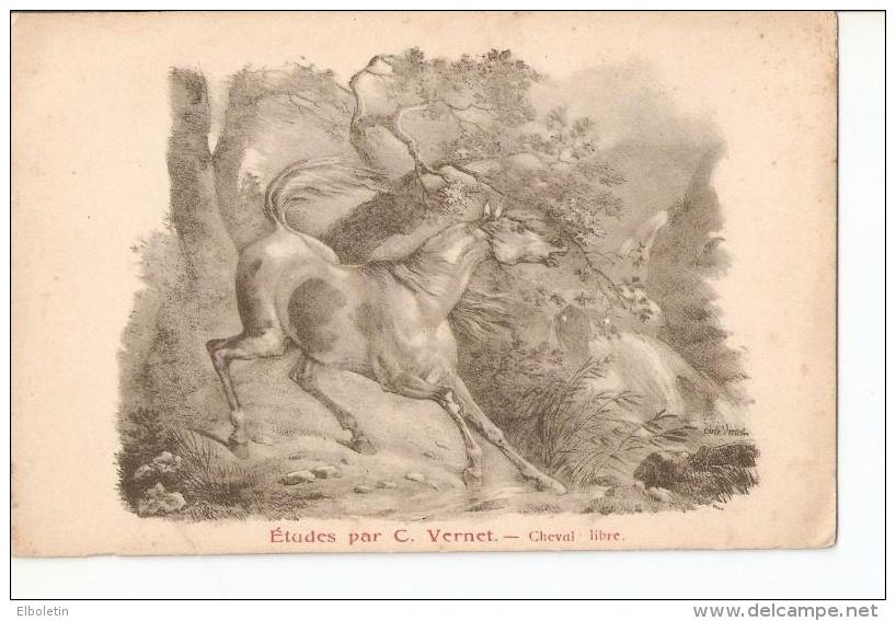 Postal 025138 : Etudes Par C. Vernet - Cheval Libre - Non Classificati