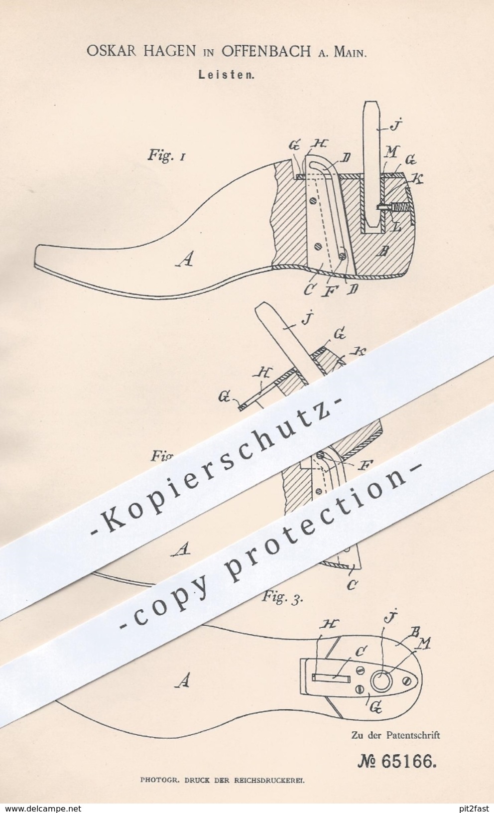 Original Patent - Oskar Hagen , Offenbach / Main , 1892 , Leisten Für Schuhe | Schuhwerk , Schuh , Schuster , Stiefel !! - Historische Dokumente