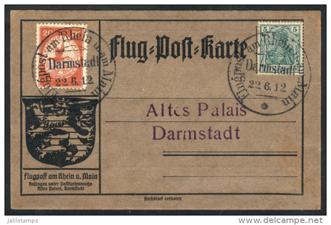 22/JUN/1912 Darmstadt Special Flight, Card With Sc.CL2 + 5.Pf. Germania, VF Quality! - Other & Unclassified