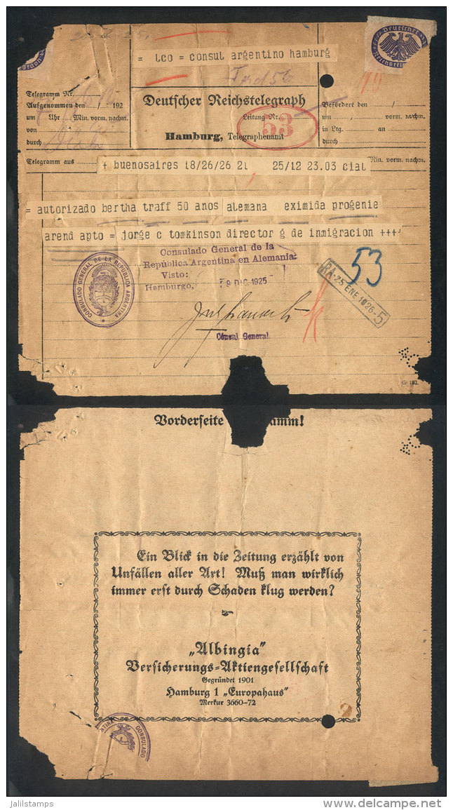 Telegram Of 1925, With Interesting ADVERTISEMENT Printed On Back! - Andere & Zonder Classificatie