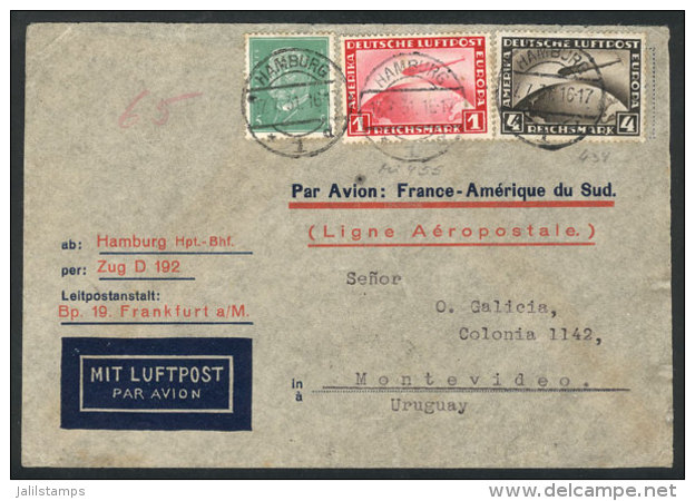 Airmail Cover Sent From Hamburg To Montevideo By Air France On 17/JUL/1931, With Nice Postage Of 5.05Mk. Including... - Andere & Zonder Classificatie