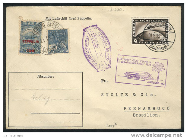 ZEPPELIN Cover Flown On Round Trip Between Friedrichshafen And Pernambuco, With German And Brazilian Postage,... - Other & Unclassified