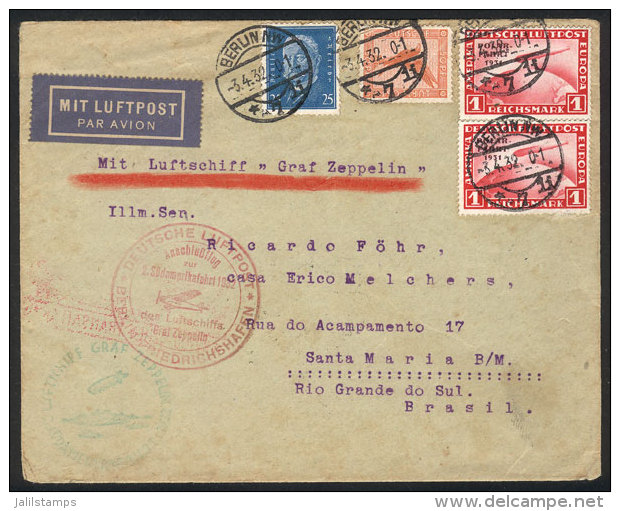 Cover Flown By Zeppelin, Sent From Berlin To Brazil On 3/AP/1932 Franked With 2.75Mk. Including Sc.C40 X2 (1Mk.... - Sonstige & Ohne Zuordnung