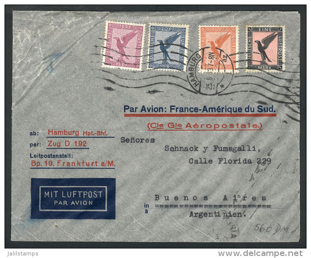 Airmail Cover Sent From Hamburg To Buenos Aires On 25/AU/1933 By Aeropostale, Franked With 1.85Mk, Lyon Transit... - Other & Unclassified