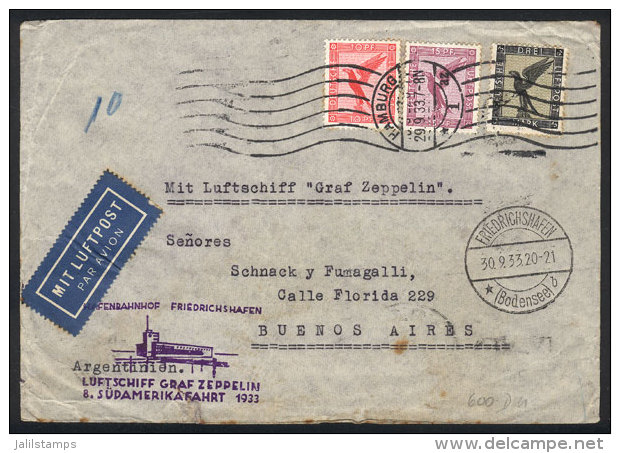 Cover Sent By Zeppelin From Hamburg To Buenos Aires On 29/SE/1933, Franked With 3.25Mk. Including Sc.C34 (US$160 On... - Andere & Zonder Classificatie