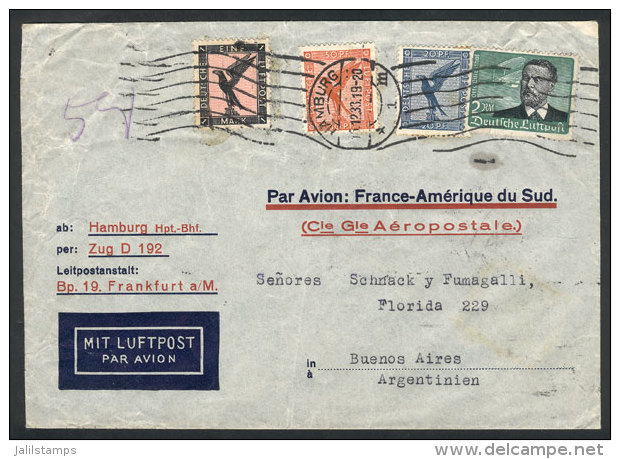 Airmail Cover Sent From Hamburg To Argentina On 16/DE/1933, By Air France (Marseille Transit Backstamp), Franked... - Andere & Zonder Classificatie
