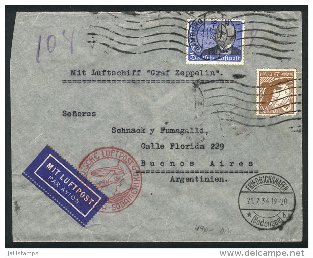 Cover Sent Via Zeppelin From Hamburg To Buenos Aires On 20/JUL/1934 Franked 3.25Mk, With Friedrichshafen Transit... - Sonstige & Ohne Zuordnung
