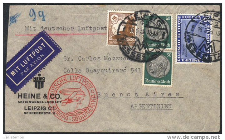 Airmail Cover Franked With Sc.C44 (catalog Value US$260) + Other Values, Sent From Leipzig To Argentina On... - Andere & Zonder Classificatie