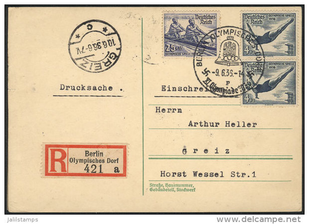 Registered Card Sent From The Berlin Olympic Village To Greiz On 9/JUN/1936, With Registration Label And Special... - Sonstige & Ohne Zuordnung