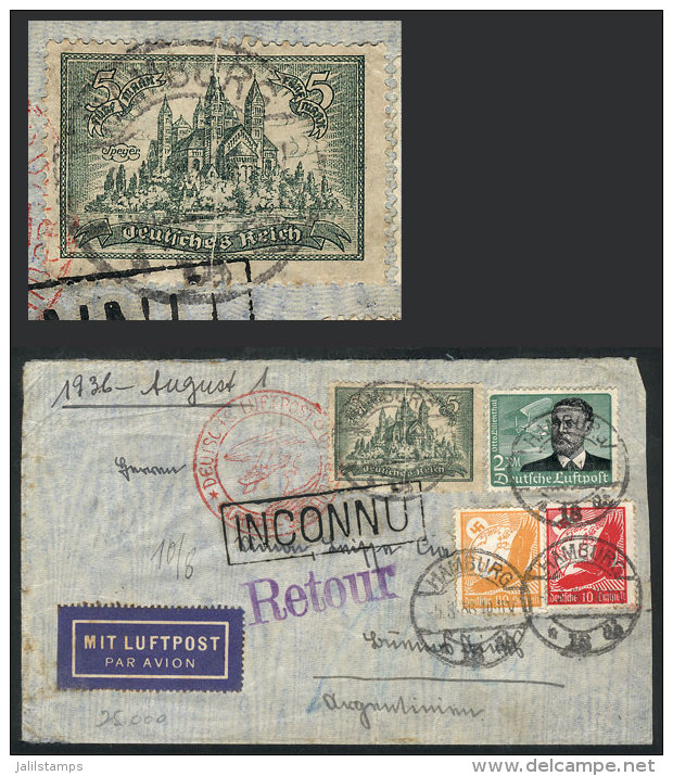 Airmail Cover Sent From Hamburg To Buenos Aires On 5/AU/1936 With Very Attractive Postage Of 7.90Mk., Returned To... - Sonstige & Ohne Zuordnung