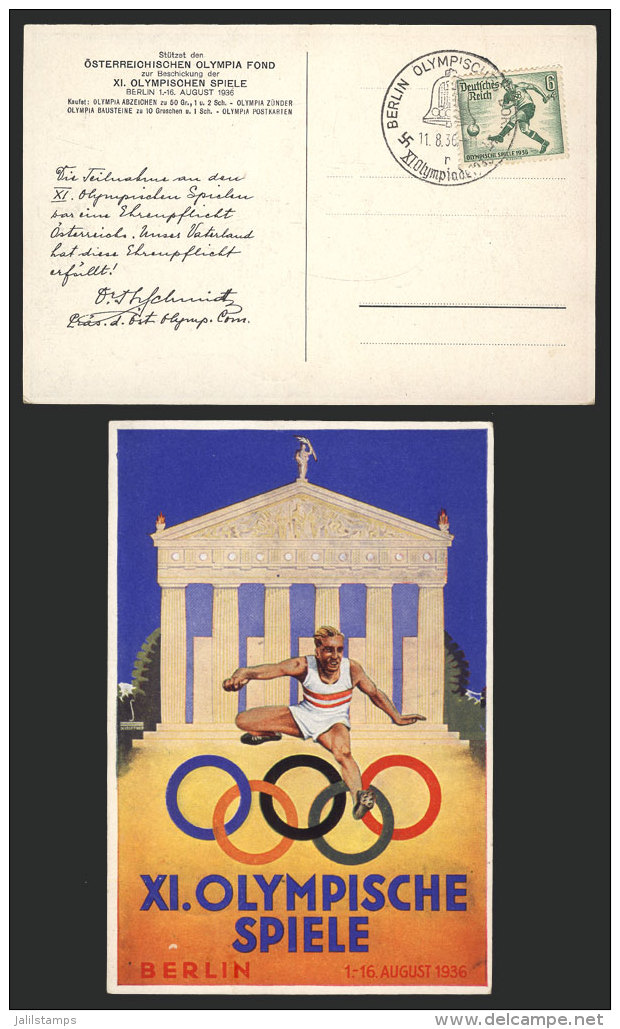 Commemorative PC Of The Berlin Olympic Games, With Olympic Postage And Special Postmark Of 11/AU/1936, VF Quality! - Sonstige & Ohne Zuordnung