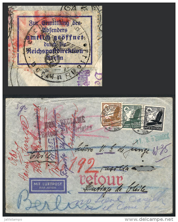 Airmail Cover Sent From Berlin To Santiago De Chile On 10/FE/1938 And RETURNED TO SENDER With Several Marks And... - Sonstige & Ohne Zuordnung