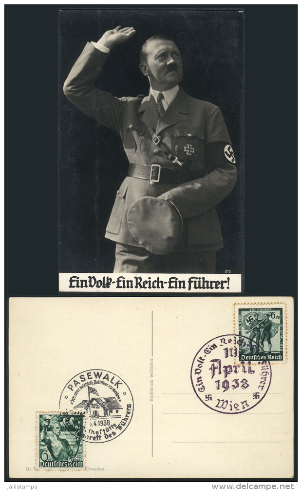 NAZI Postcard With View Of Adolf Hitler, Franked On Reverse With Special Commemorative Postmarks, VF Quality. - Autres & Non Classés