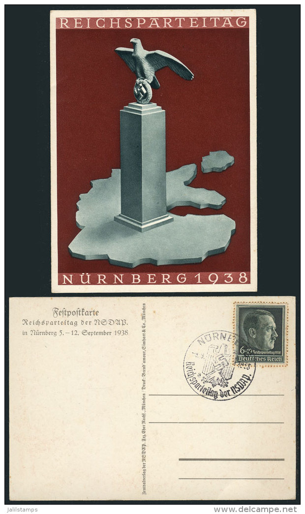 Special NAZI Postcard: Reichsparteitag - N&uuml;rnberg 1938, With A Hitler Stamp And Special Commemorative... - Sonstige & Ohne Zuordnung