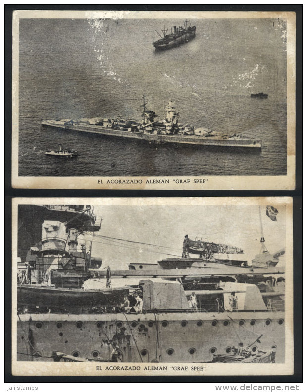 2 Rare PCs With Views Of The Cruiser GRAF SPEE, With Some Defects But Very Interesting! - Andere & Zonder Classificatie