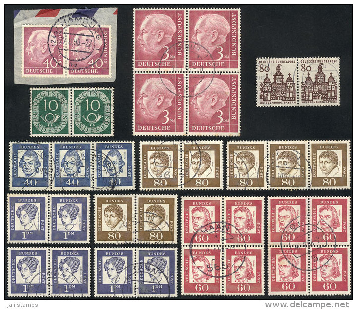 Lot Of Horizontal Pairs And Blocks Of 4 Of Definitive Stamps, All Postally Used And Of Very Fine Quality. Michel... - Autres & Non Classés