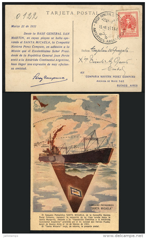 Postcard With Nice View Of The Patagonian Ship 'Santa Micaela', Sent By Perez Companc Co. From The Antarctic... - Autres & Non Classés