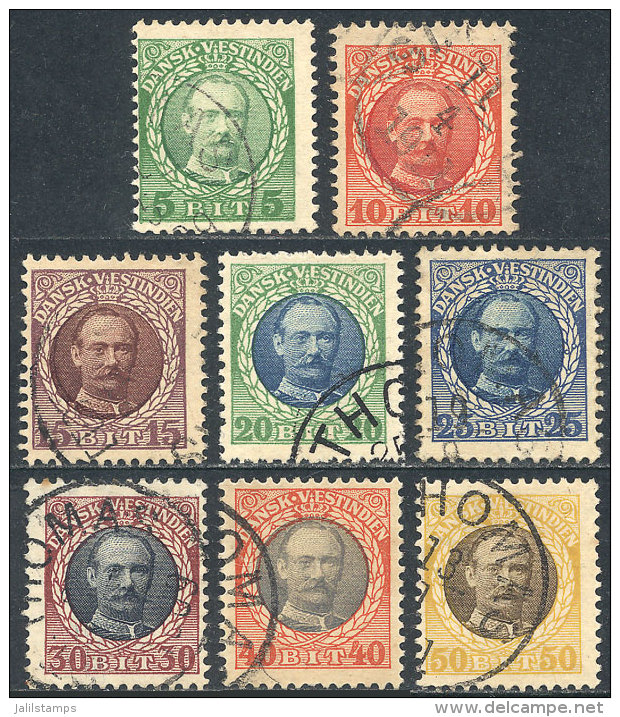 Sc.43/50, 1908 Frederik VIII, Complete Set Of 8 Used Values, VF Quality, Catalog Value US$114+ - Autres & Non Classés