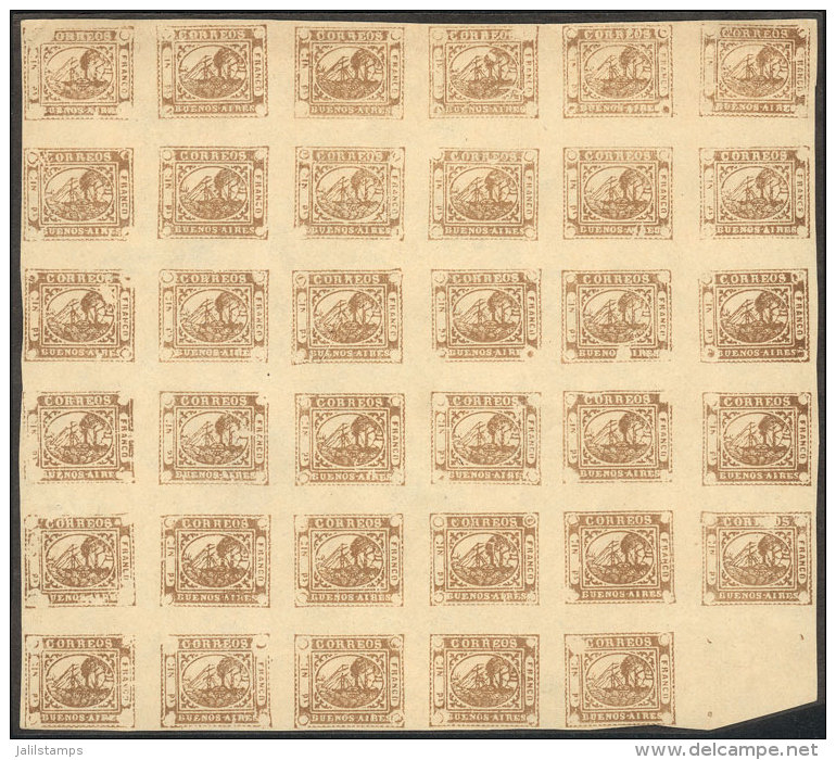 GJ.10, IN Ps. Dun, Arata REPRINT, Complete Sheet Of 35 Different Types, Rare (only 15 Sheets Were Printed), VF... - Buenos Aires (1858-1864)