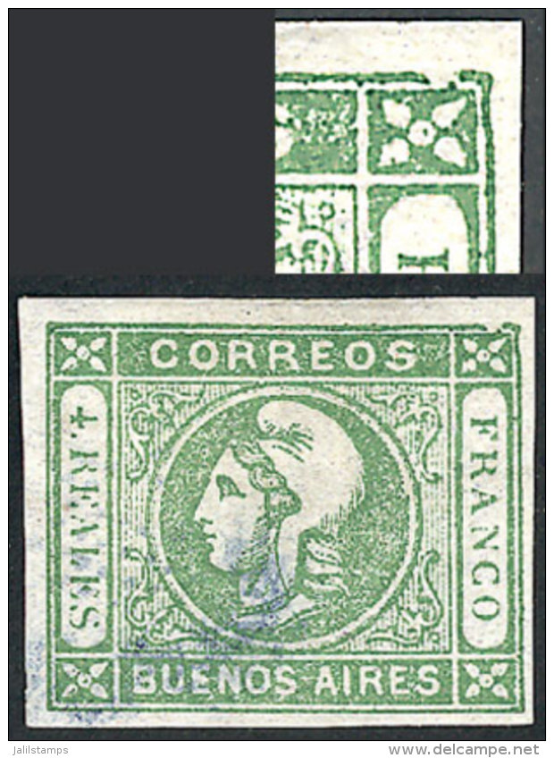 GJ.16, 4R. Green, Dull Impression, Very Nice Stamp With Variety: Frame Line Broken At Top Right, With Minor Defect... - Buenos Aires (1858-1864)