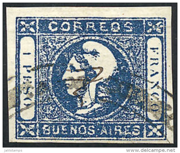 GJ.17c, 1P. Dark Blue, Worn Impression, With Variety "1 Without Period", With The Scarce Double Ogive Cancel Of SAN... - Buenos Aires (1858-1864)