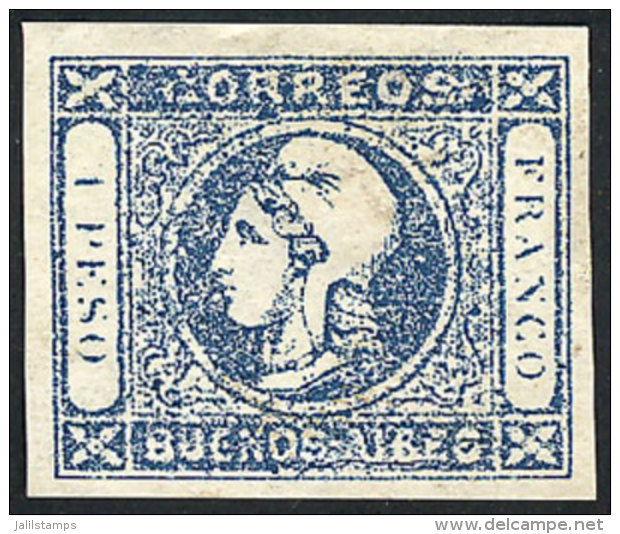 GJ.17b, 1P. Blue, Worn Impression, With Variety "1 Without Period", And An Interesting PLATE CRACK At Bottom (line... - Buenos Aires (1858-1864)