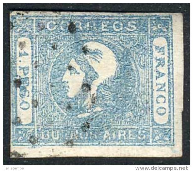 GJ.17A, 1P. Milky Blue, Used, 3 Wide Margins, Very Nice, Catalog Value US$125 - Buenos Aires (1858-1864)