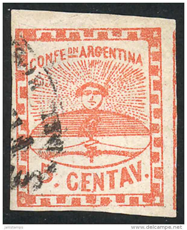 GJ.1, 5c. Red Used In Rosario, Excellent Quality, Signed By Alberto Solari On Back - Used Stamps