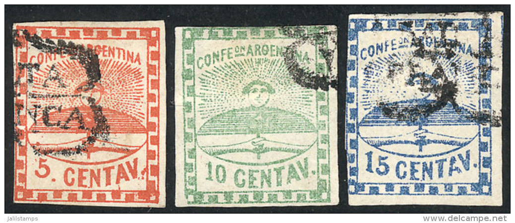 GJ.1/3, The Complete Set Of 3 Values Used In SALTA, Genuine And Guaranteed Cancels (signed By Alberto Solari On... - Gebruikt