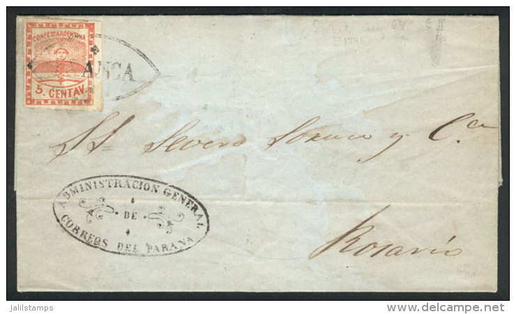 GJ.1, Franking An Entire Letter Dated 11/AU/1858, Sent To Rosario, With FRANCA Cancel In Double Ogive (+30%) Along... - Gebruikt