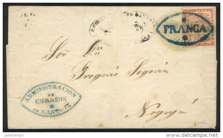 Folded Cover Franked With GJ.1e (with Variety "two Periods After CENTAV"), With Blue FRANCA Cancel In Double Ogive... - Used Stamps