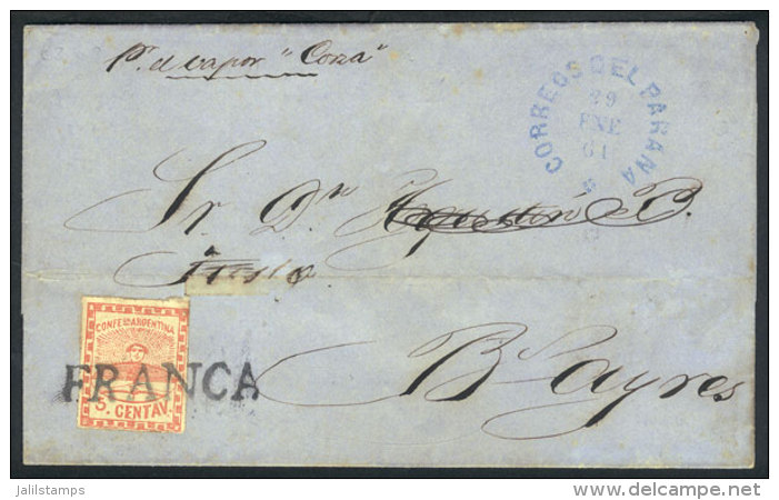 Folded Cover Dated 24/JA/1861, Sent To Buenos Aires By Steamer "Corza", Franked By GJ.1e (with Variety: Two Periods... - Gebruikt