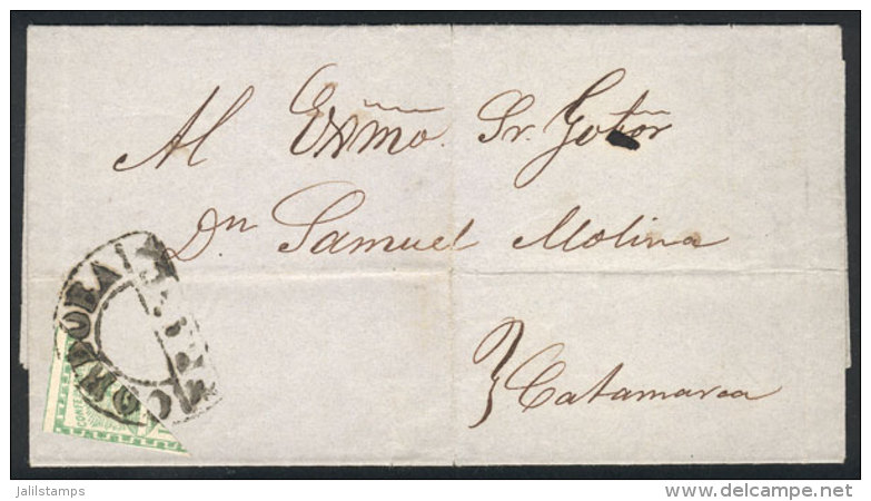 Entire Letter Sent To Catamarca On 2/JUL/1857, Franked With 10c. Diagonal BISECT (GJ.2BID) With A Spectacular... - Gebruikt