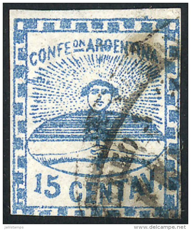 GJ.3, 15c. Blue, Used In Rosario, Very Rare (in Used), Signed By Alberto Solari On Back, Catalog Value US$250 - Oblitérés