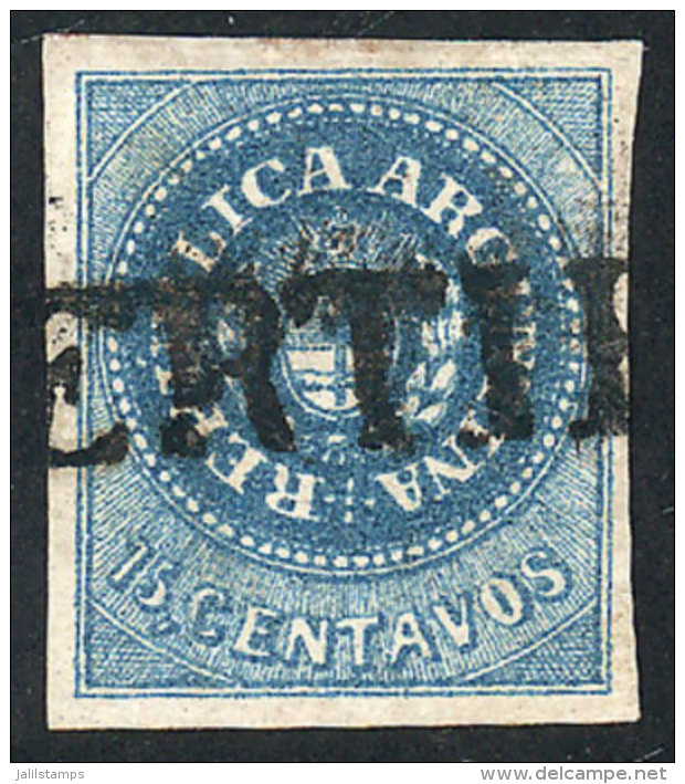 GJ.9, 15c. Blue, Fantastic Stamp Of Ample Margins And Straightline CERTIFICADO Cancel, With A Tiny And Barely... - Gebruikt