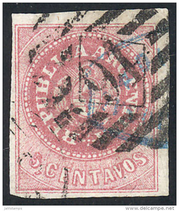 GJ.10, 5c. Rose Without Accent, With TRIPLE CANCELLATION: Rosario In Ellipse (blue), Over That It Received The... - Used Stamps