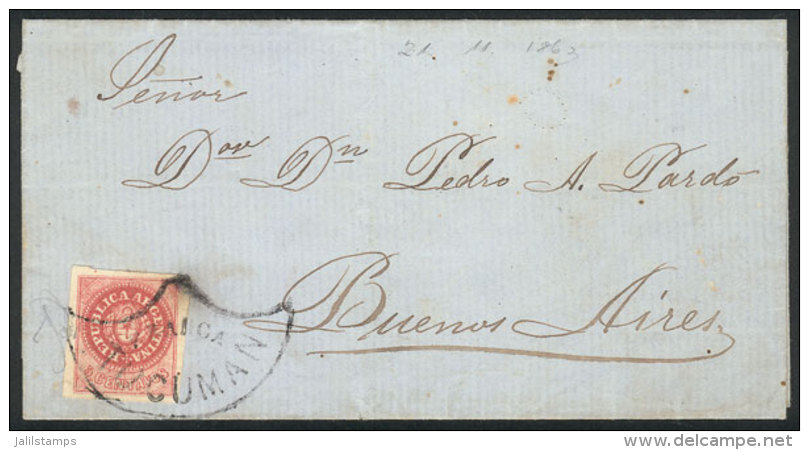 GJ.10, 5c. Without Accent, Superb Example Franking A Folded Cover To Buenos Aires, With A Handsome FRANCA-TUCUMAN... - Lettres & Documents