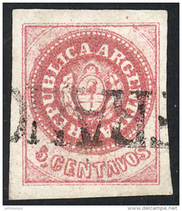 GJ.12, 5c. Semi-worn Plate, With Huge Margins And FRANCA Cancel Of Rio Cuarto, Superb, Very Rare! - Used Stamps