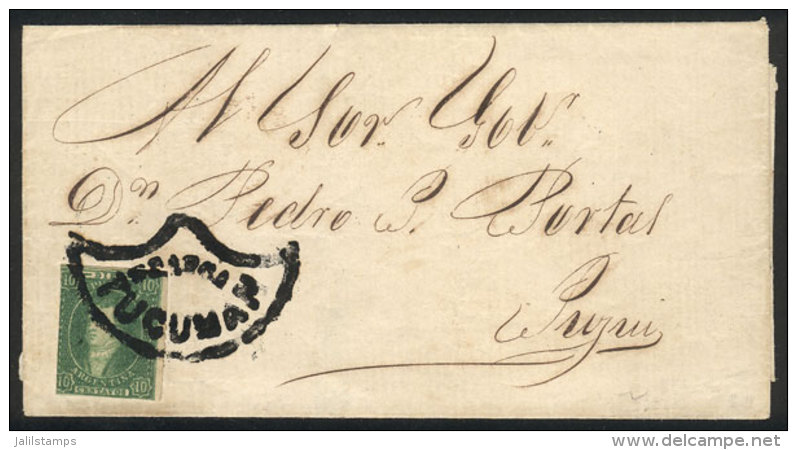 GJ.23, 10c. Worn Impression, Franking A Folded Cover To Jujuy, With A Spectacular Fan Cancel Of TUCUM&Aacute;N,... - Brieven En Documenten