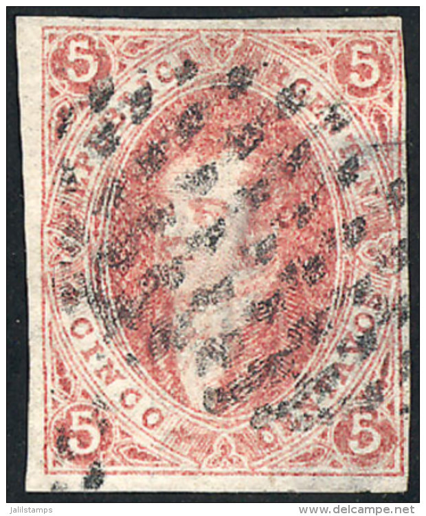 GJ.16,  5c. Rose-red Of 1st Printing Imperforate, With 9x9 Dotted Cancel Of Buenos Aires, Thinned On Reverse But... - Oblitérés