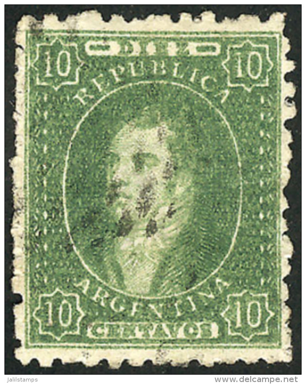 GJ.23, 10c. Worn Impression, Yellow-green, Dotted Cancel Of Buenos Aires, Excellent! - Gebruikt