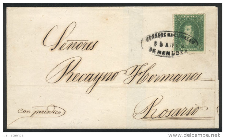 GJ.23, 10c. Worn Impression, Superb Example Franking A Folded Cover Sent To Rosario In 1865, With Ellipse Cancel Of... - Lettres & Documents