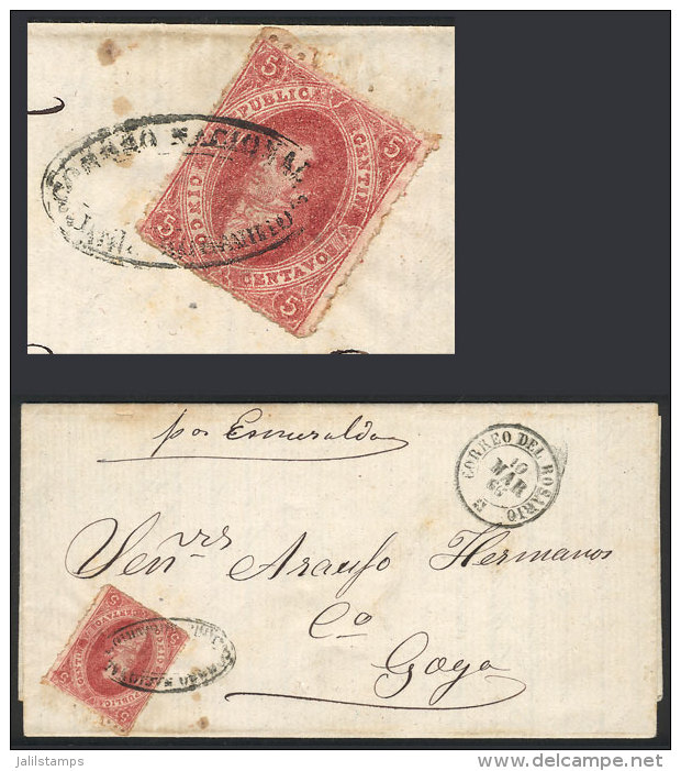 Entire Letter Sent "per Esperalda" From Rosario To Goya On 10/MAR/1866, Franked By GJ.25 (4th Printing) With... - Lettres & Documents