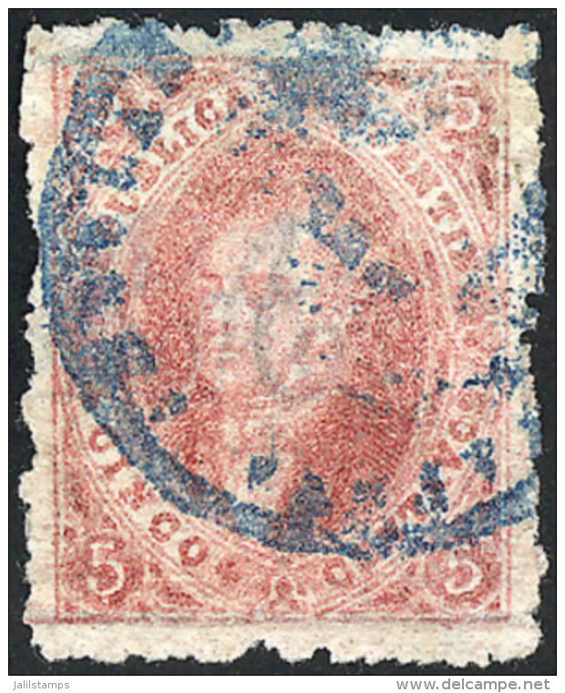 GJ.25f, THIN PAPER Variety, With Nice Blue Railway PO Cancel "Estafeta Ambulante Del F.C.O.", Excellent! - Oblitérés