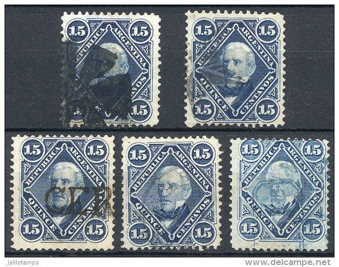 GJ.40 + 41, 1867 15c. San Mart&iacute;n, 5 Examples With Different Cancels (2 Mute, 2 Certificados, And 1 Double... - Autres & Non Classés