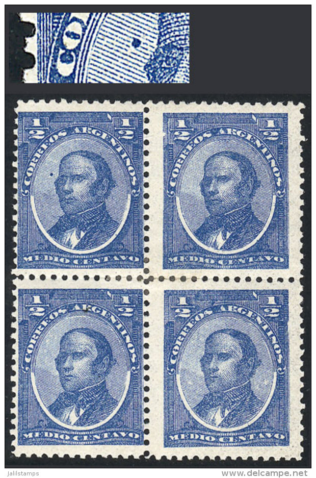 GJ.80, 1888 &frac12;c. Urquiza, Mint Block Of 4, One With Variety: Notable Spot Left Of Urquiza, VF Quality! - Autres & Non Classés